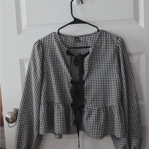 SHEIN Black and White Checkered Blouse